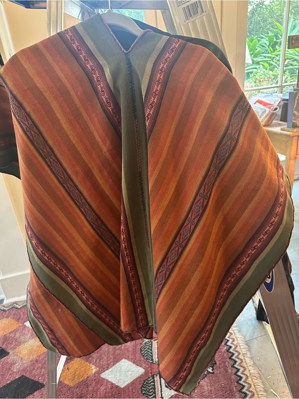 Unbranded Women's Striped Poncho Jacket in Rust & Olive